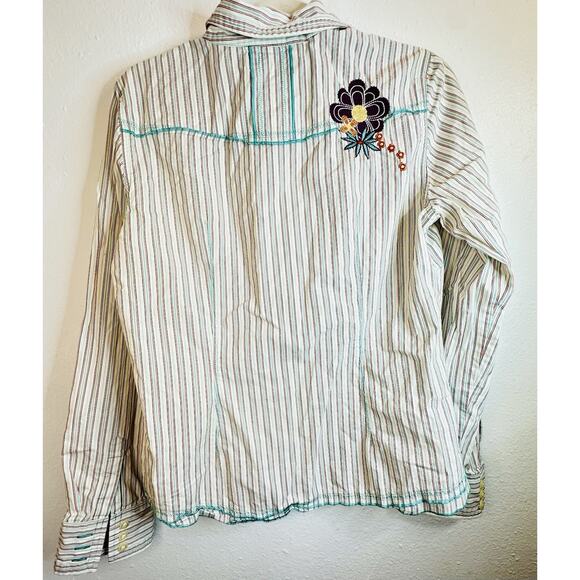 Tommy Hilfiger Striped Button Up Flower Embroidered Long Sleeve Size Medium - Picture 9 of 11